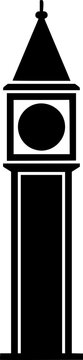 Minimalist vector illustration featuring an iconic historic clock tower silhouette representing traditional city landmark architecture and timekeeping