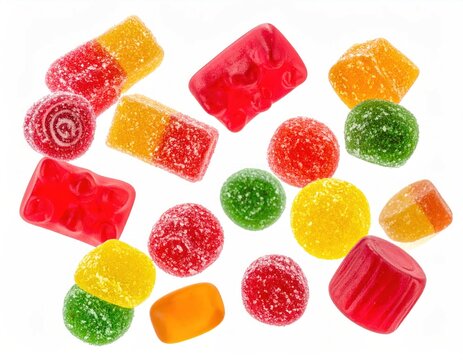Assorted colorful gummy candies and jelly sweets.