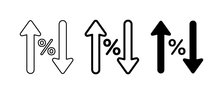 Percentage Arrows: Up and Down Icons for Growth, Decline, Finance, and Business Metrics