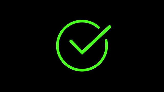 Green check mark animation icon, Animated Green tick mark on black background Animated green tick Mark motion 4K Video