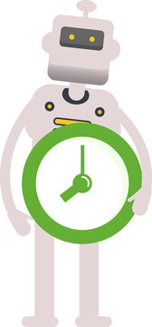 Humanoid Robot Character Holding Clock
