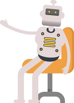 Humanoid Robot Character Sitting on Office Chair
