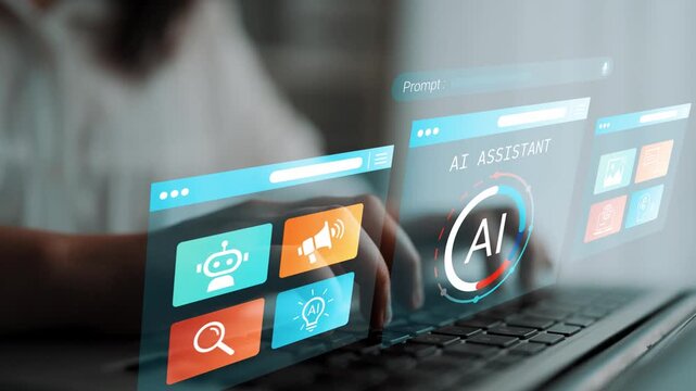Innovative Digital Interface Featuring AI Assistant and User Interactions with Technology Displayed on Modern Laptop Screen in Soft Focus Background Gluon.