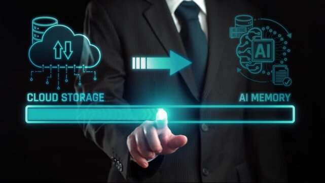 Conceptual Image of Cloud Storage and AI Memory Integration for Business Technology and Innovation in the Digital Age. Liminal.