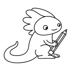 Fototapeta premium cute axolotl practicing abc writing lines hand drawn black and white outline