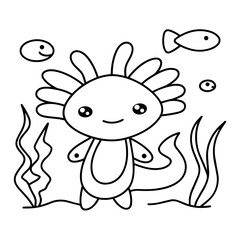 Fototapeta premium cute axolotl waving goodbye after school hand drawn black and white outline
