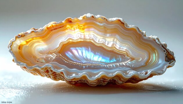 Iridescent pearl shell or polished agate interior.