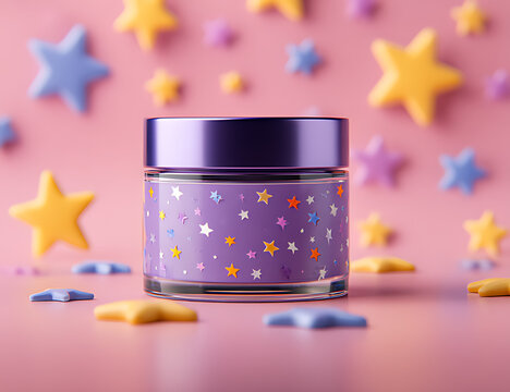 An eye-catching mockup of a purple skin cream jar