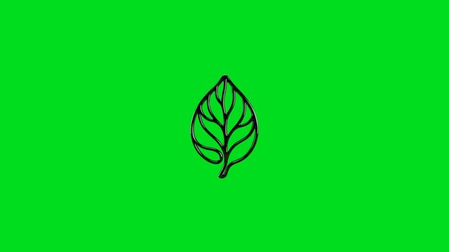 Minimalist black outline of a leaf shape centered on a vibrant green background