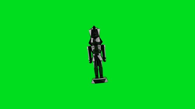 Minimalist black nutcracker figurine isolated against a bright green background