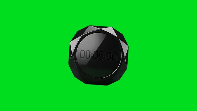 A sleek black faceted digital timer isolated against a vivid green background