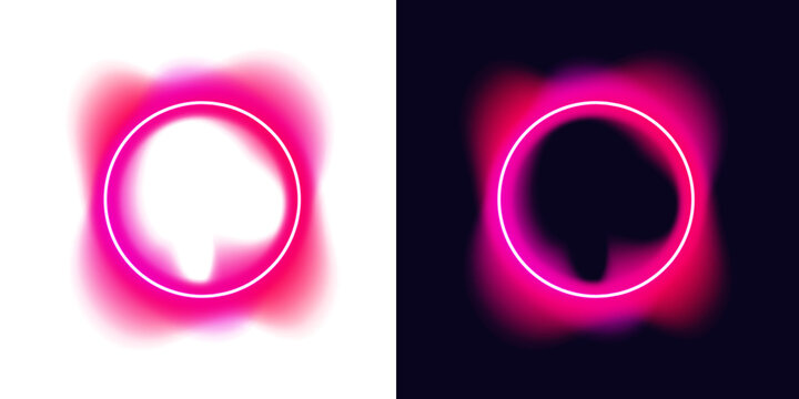 Dual side-by-side abstract neon circles with irregular glowing pink and red forms on dark backgrounds on transparent background