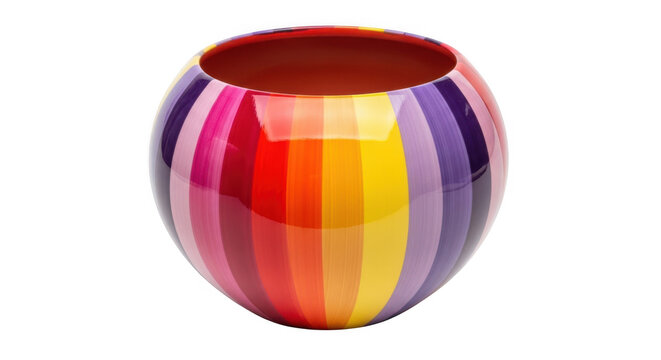 Colorful striped round glass vase isolated on transparent background