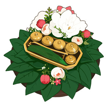 Isolated traditional Malay Tepak Sirih illustration for wedding invitation graphic element.