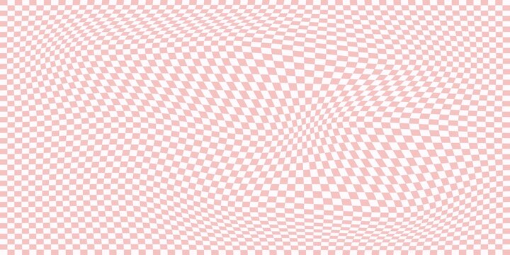Retro groovy checkered background in orange. Hippie summer 70s wallpaper. Psychedelic checkerboard pattern.