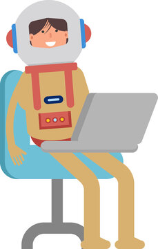 Astronaut Character Working on Laptop
