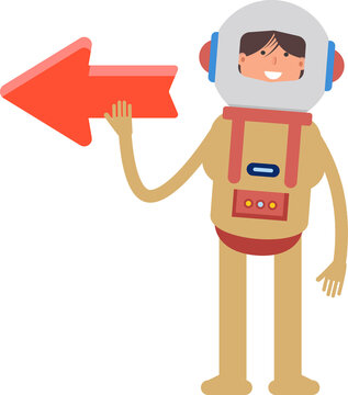 Astronaut Character and Arrow Sign

