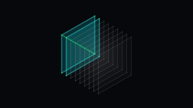 Minimalist wireframe planar slices with sequential laser scanning wave