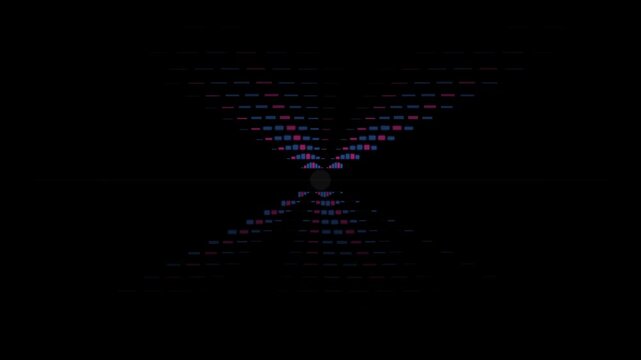 Symmetrical blue and pink data tunnel recedes to vanishing point with reflective floor