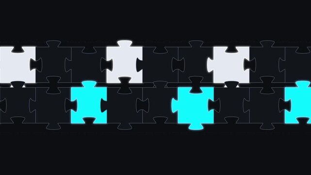Continuous horizontal stream of interlocking minimalist puzzle pieces