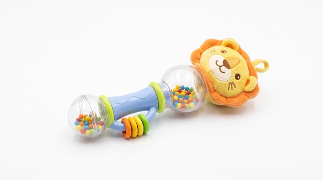 Colorful baby rattle toy with lion face for infants and toddlers