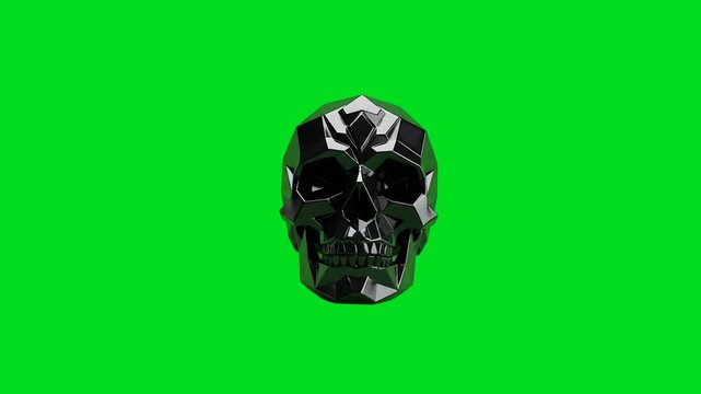 A geometric black skull isolated on a vibrant bright green background