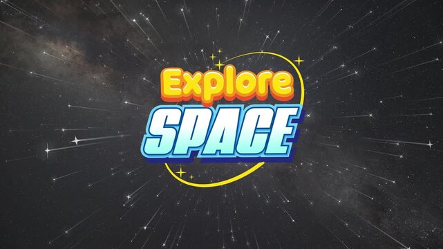 Animated Explore Space Logo Over Drifting Stars in Night Sky
