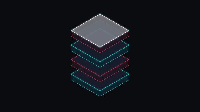 Isometric cube decomposing into floating horizontal slab strata