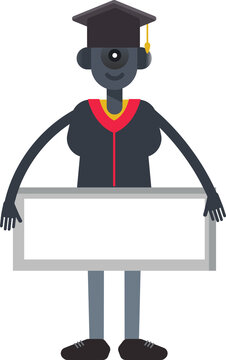Student Robot Character and Blank Signage
