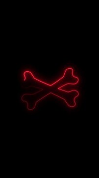 Glowing red crossed bones symbol forms a dark hazard warning sign over black background Security warning banners feature this crossed bones symbol Symbol glows bright red