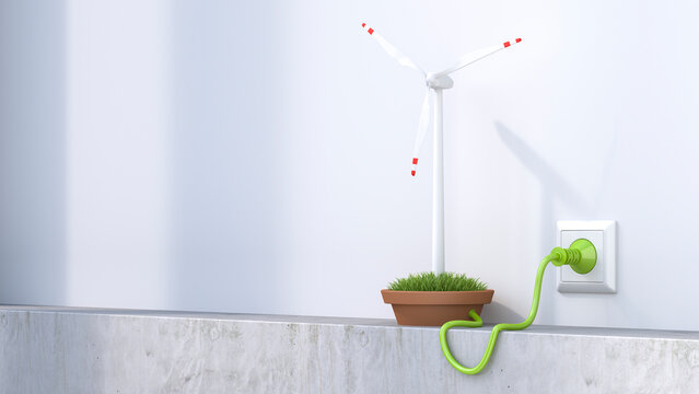 3D Rendering, Wind wheel producing electricity
