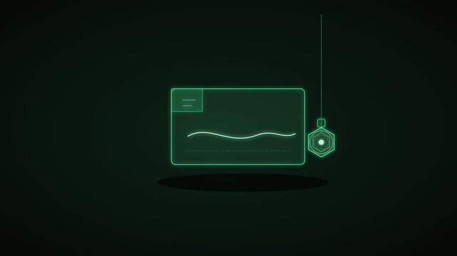 A glowing outline document receives a digital signature seal stamp