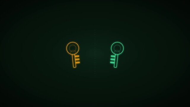 A glowing outline key splits into a public and private key pair