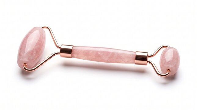 Rose quartz facial roller for skincare and lymphatic drainage massage tool