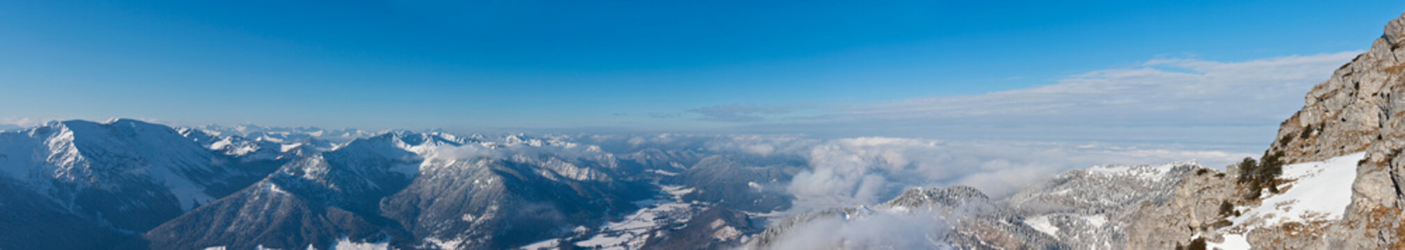 South Germany, Upper Bavaria, Bayrischzell, View of european alps from Wendelstein mountain