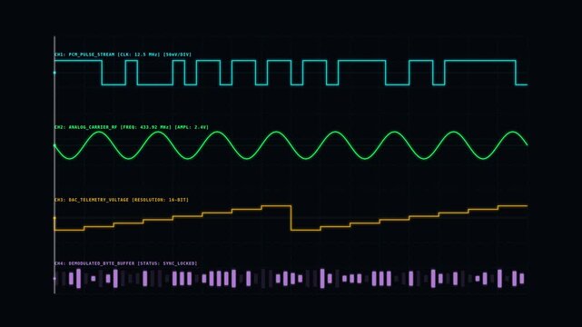 Multi channel digital oscilloscope waveform display with sweeping time cursor
