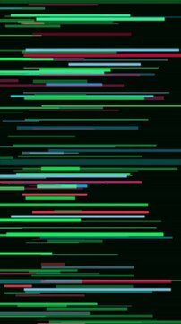 Vertical dense digital raster glitch with green and cyan interference