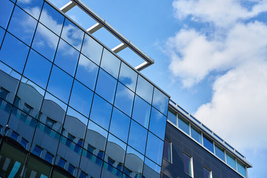 Modern office building with reflective glass windows