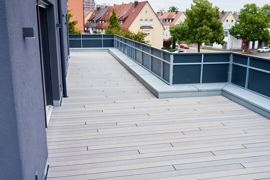 Empty terrace outside modern apartment