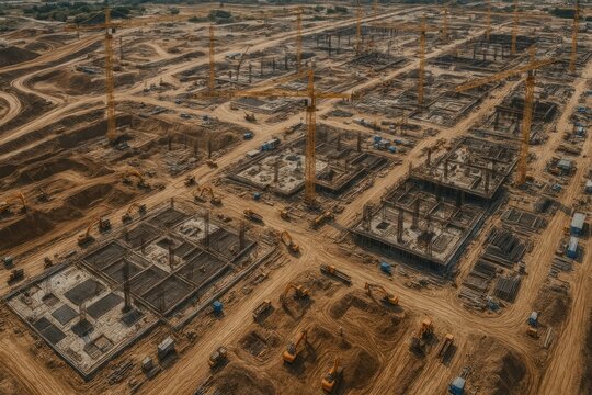 Expansive construction site development.