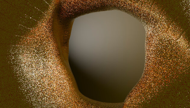 Golden particle surface forms an abstract dynamic ring shape