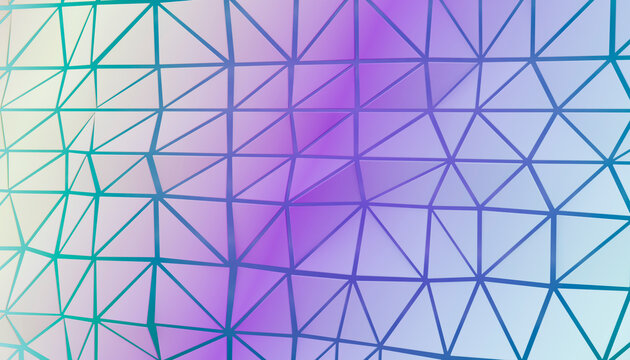 The abstract geometric background features a purple triangle grid