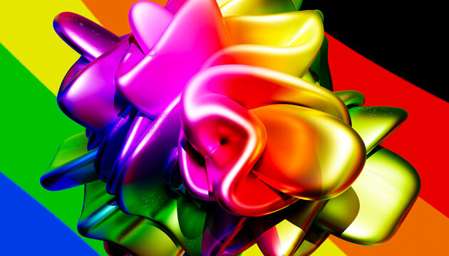 Abstract 3D glossy organic sculpture in vibrant rainbow colors
