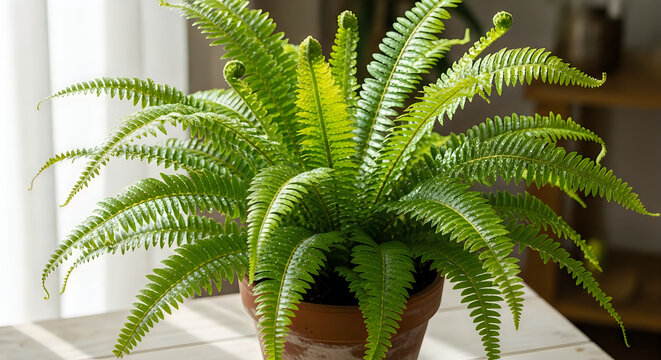 Green fern plant in a pot indoors