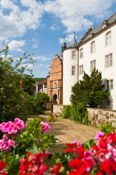 The Deutschordensschloss castle stands under a blue sky in Germany