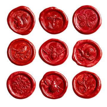 Nature & Garden Red Wax Seal Collection with Butterfly, Honey Bee and Botanical Emblems