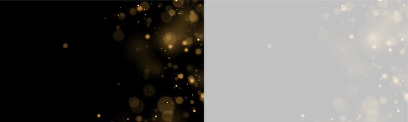 Soft glowing golden bokeh orbs scattered on a black background with a subtle depth effect on transparent background © Svet