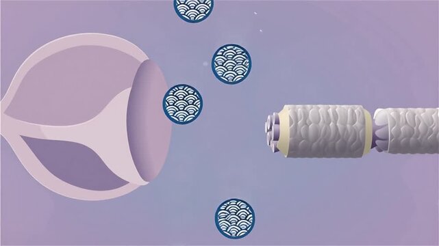 Abstract purple and pink 3D shapes resembling bacteria or organic forms floating in a light space.