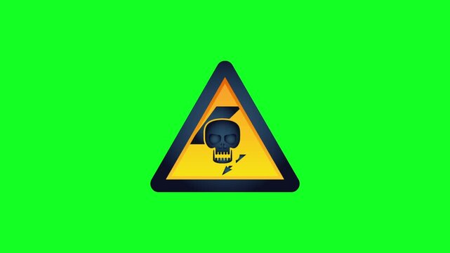 ​Animated High Voltage Danger Sign Icon On Green Screen For Electrical Hazard Warning Concept