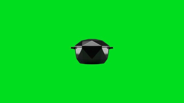 Minimalist black geometric cooking pot isolated on a bright green background